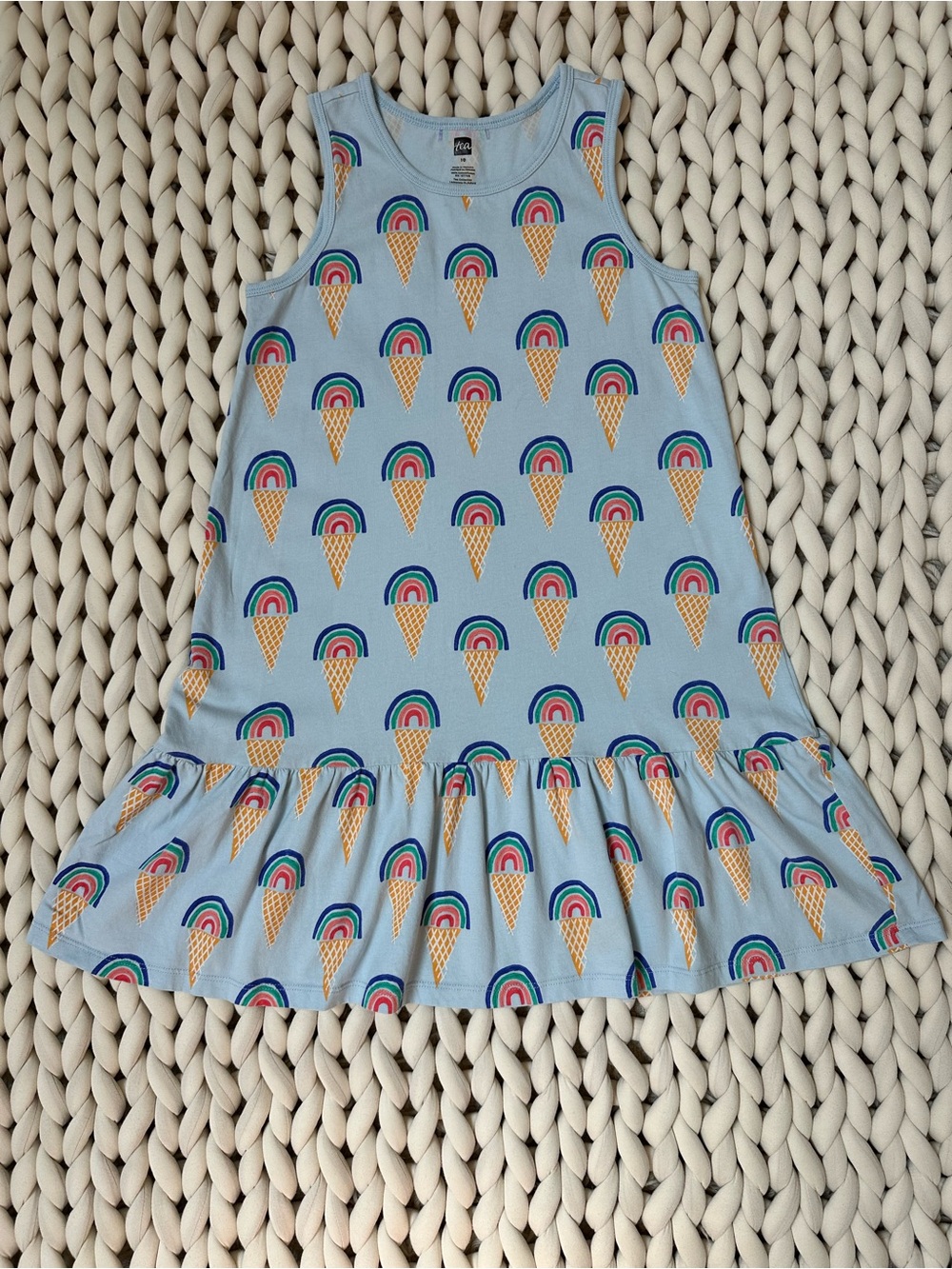 Tea Collection Girls Blue Ice Cream Rainbow Print Sleeveless Dress | Size 10 🍦🌈